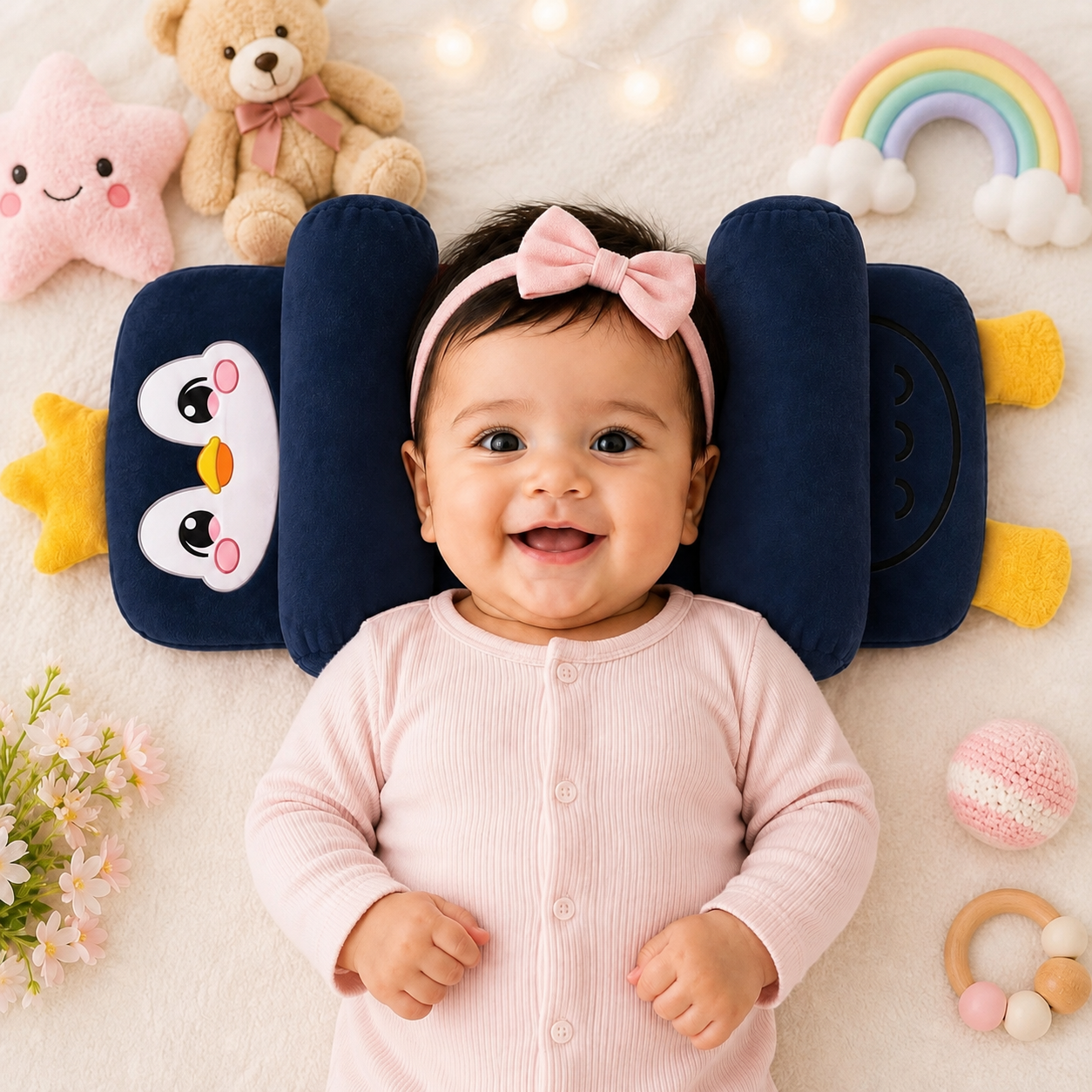 Mummakart Baby Head Support Slider Pillow for Newborns (0–6 Months) | Soft Baby Head & Neck Support Pillow| Navy Blue