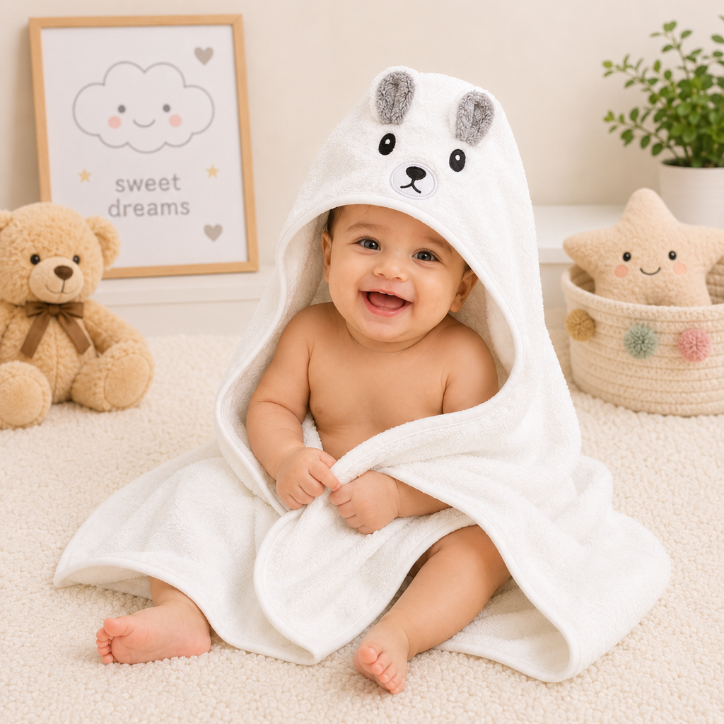 Baby Hooded Bath Towel – White Bunny