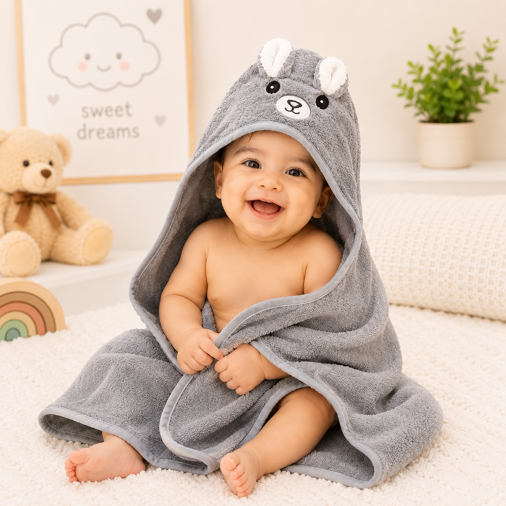 Baby Hooded Bath Towel – Grey Bunny