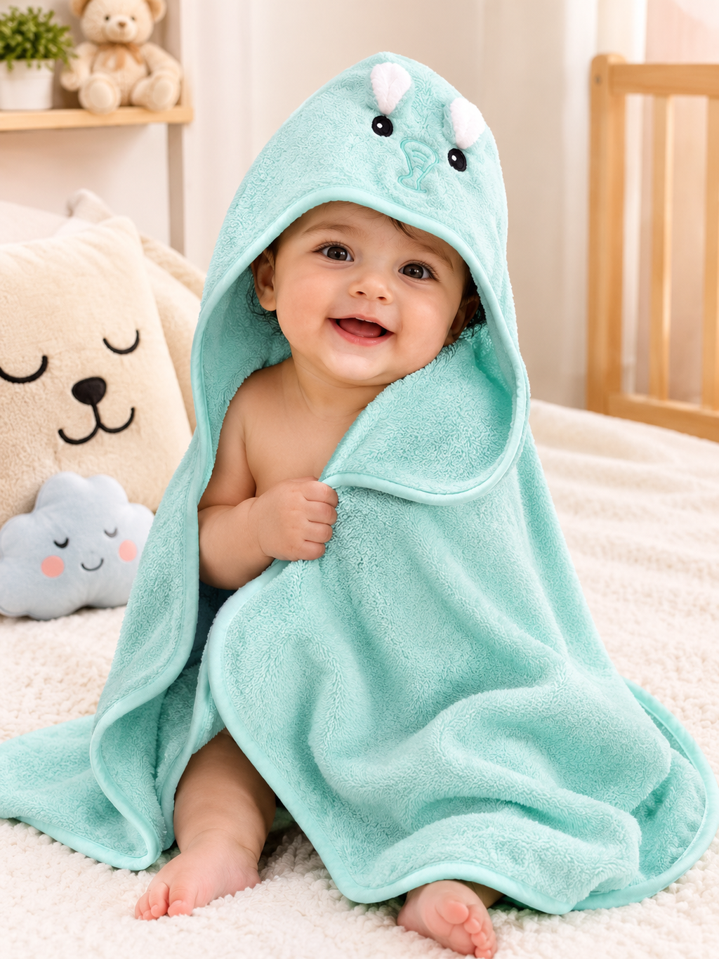 Baby Hooded Bath Towel – Green Bunny