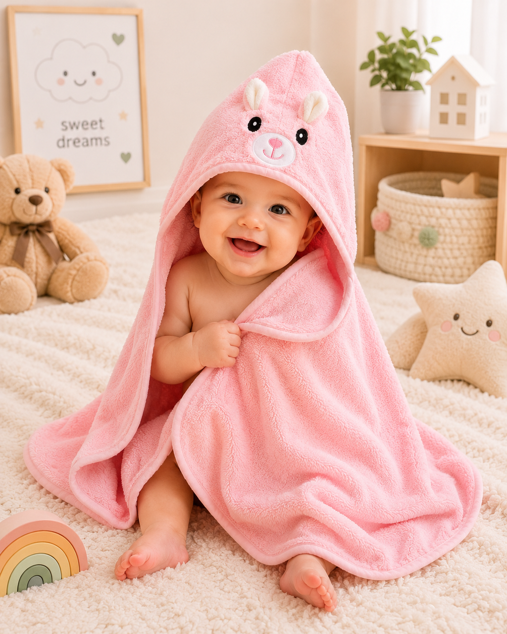 Baby Hooded Bath Towel – Pink Bunny