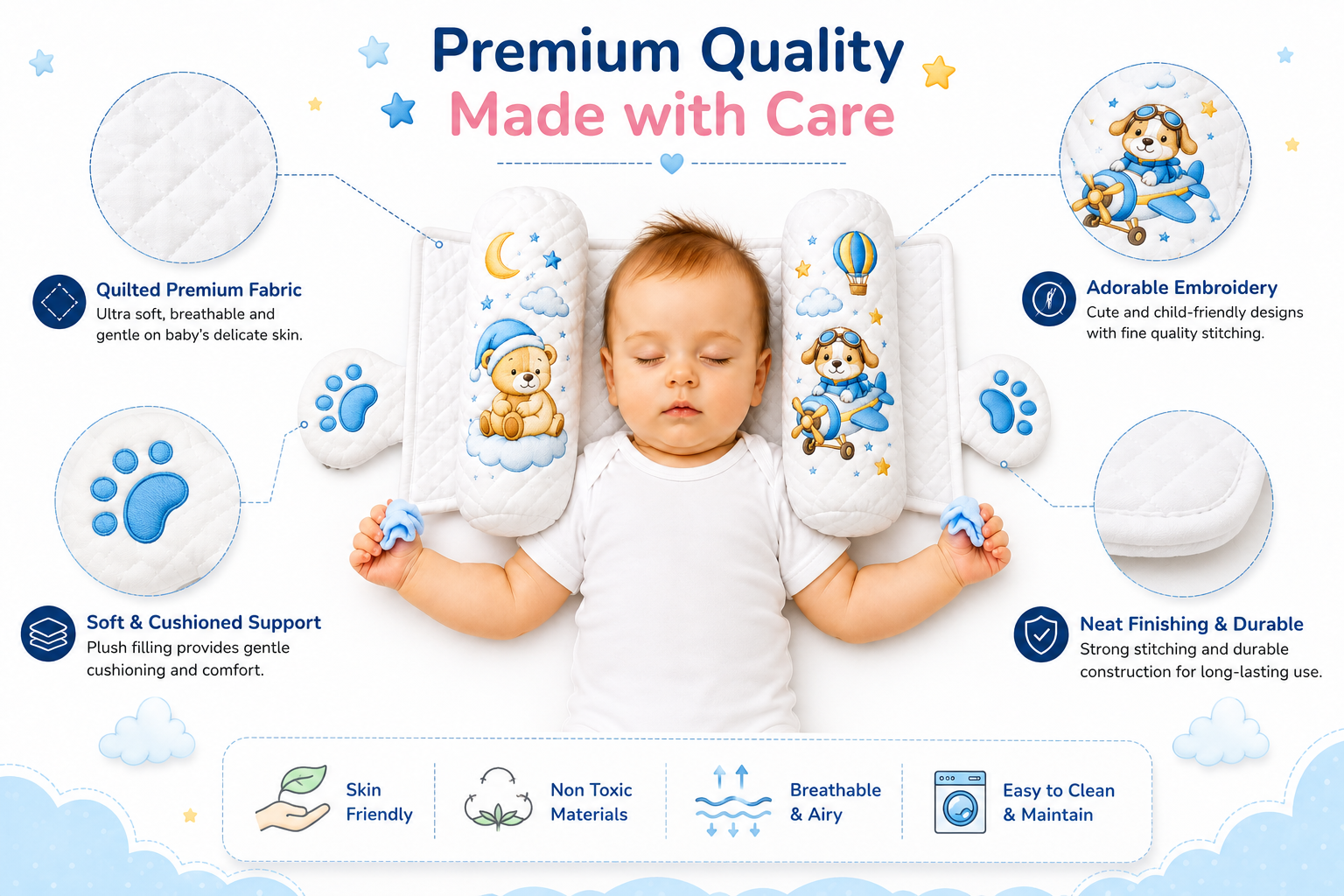 Baby Slider Pillow – Cute Bear & Airplane Print