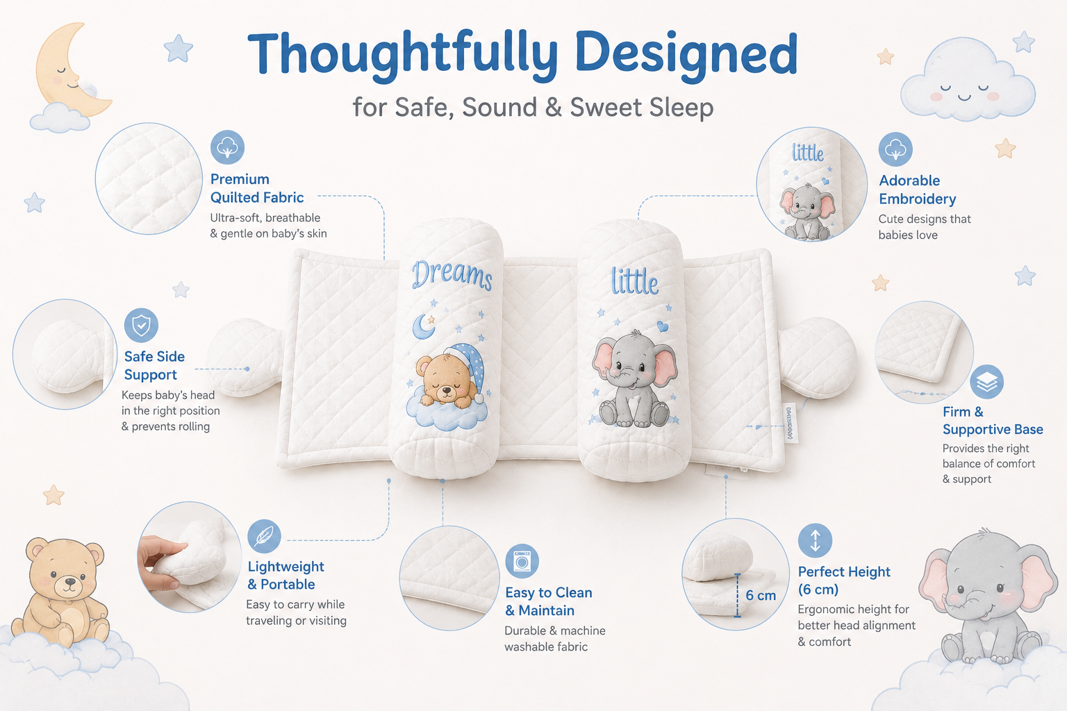 Baby Slider Pillow – Soft Quilted Support Pillow for Newborns