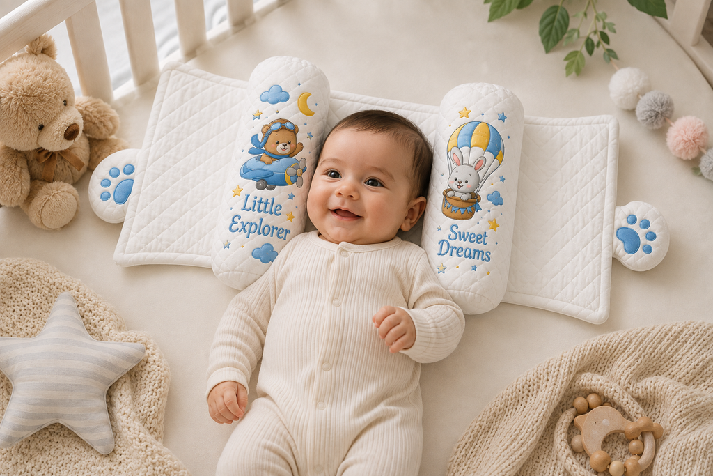 Baby white slider Pillow – Little Explorer & Sweet Dreams