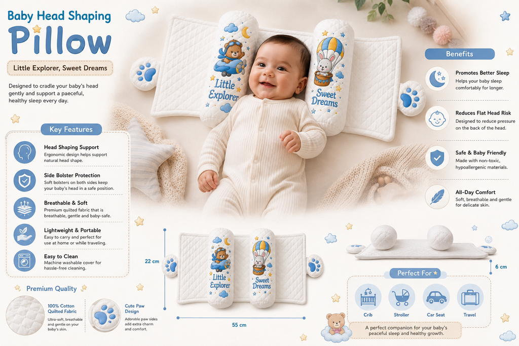 Baby white slider Pillow – Little Explorer & Sweet Dreams