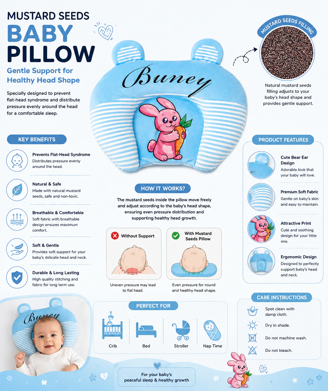 Bunny Baby Head Support Pillow