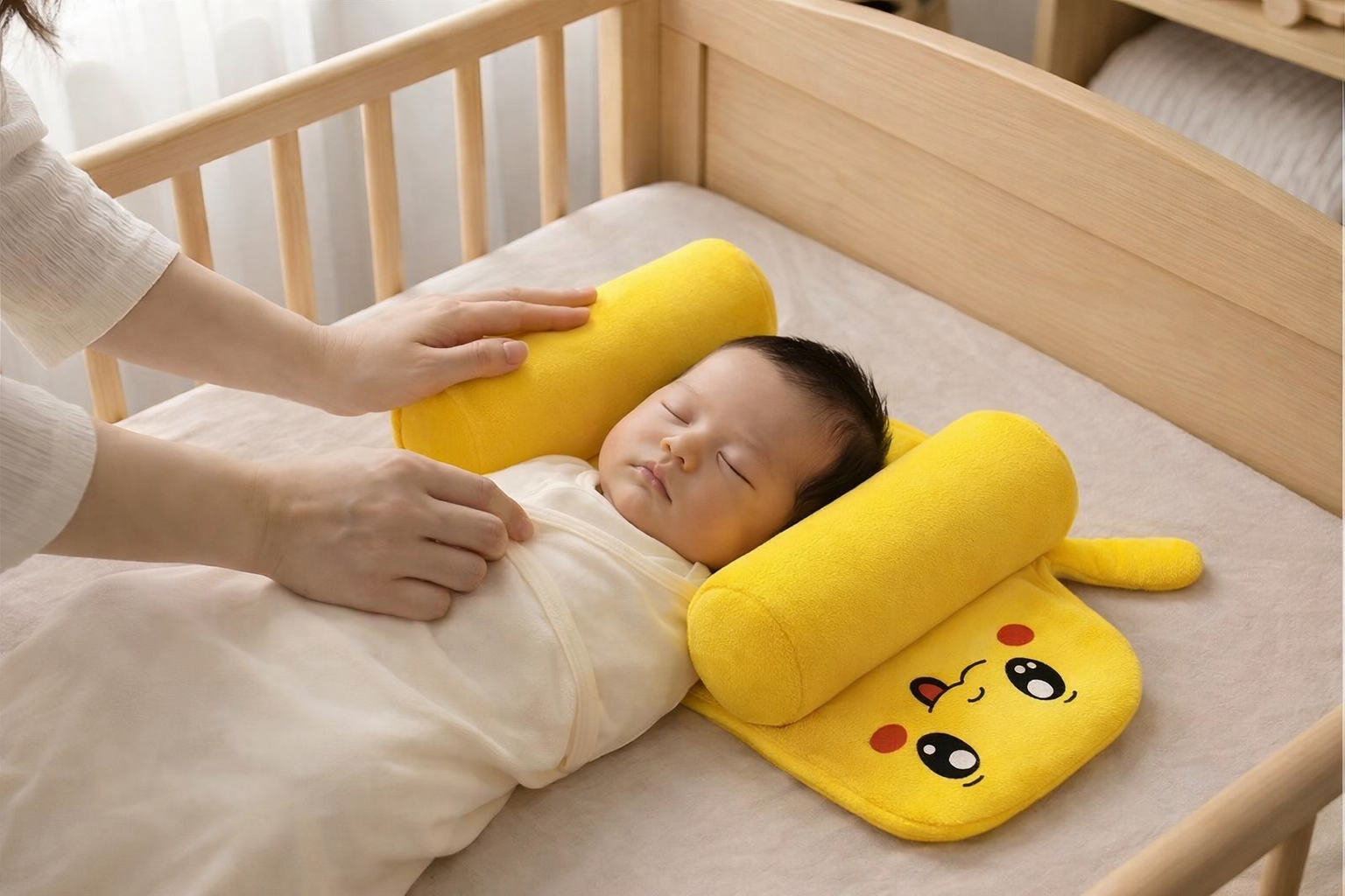 Mummakart Pink Baby Head Support Pillow | Cute Cartoon Baby Pillow for Newborns & Infants | Soft Side Support Cushion | Comfortable Head Positioning Pillow | Lightweight & Portable