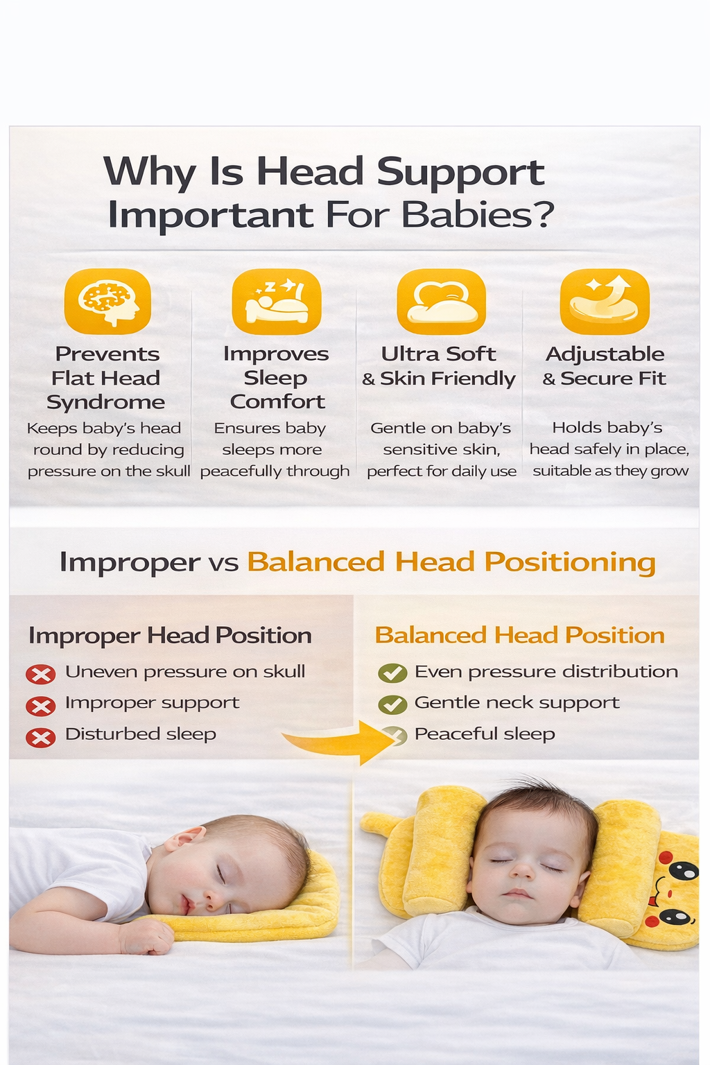 Mummakart Pink Baby Head Support Pillow | Cute Cartoon Baby Pillow for Newborns & Infants | Soft Side Support Cushion | Comfortable Head Positioning Pillow | Lightweight & Portable