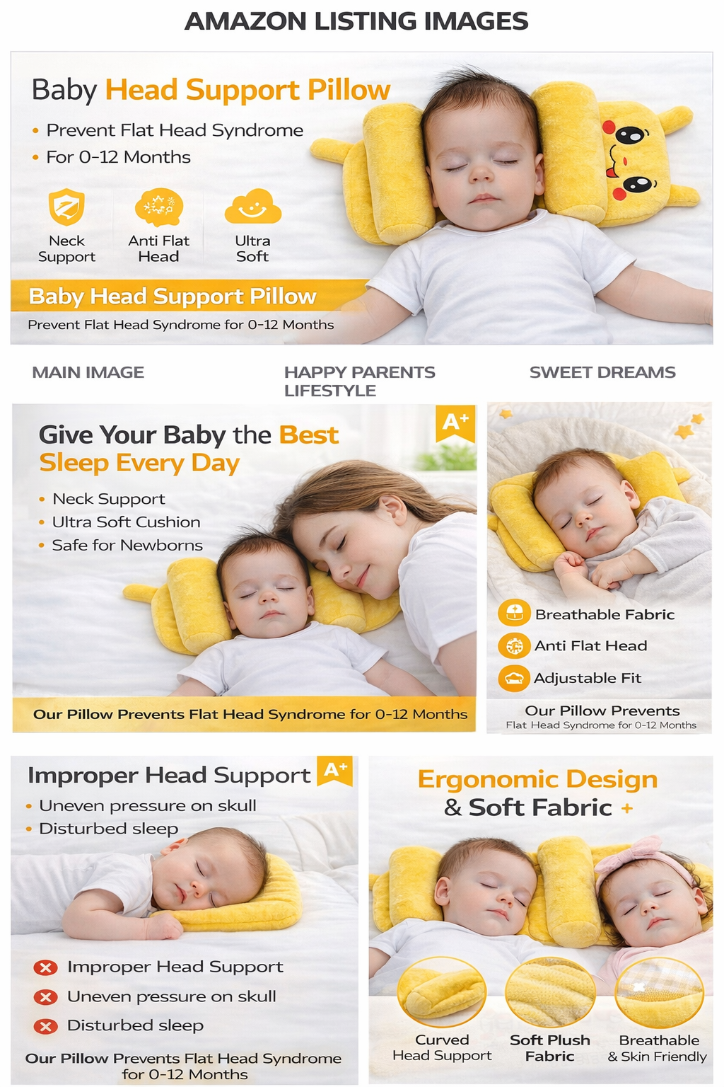Mummakart Pink Baby Head Support Pillow | Cute Cartoon Baby Pillow for Newborns & Infants | Soft Side Support Cushion | Comfortable Head Positioning Pillow | Lightweight & Portable