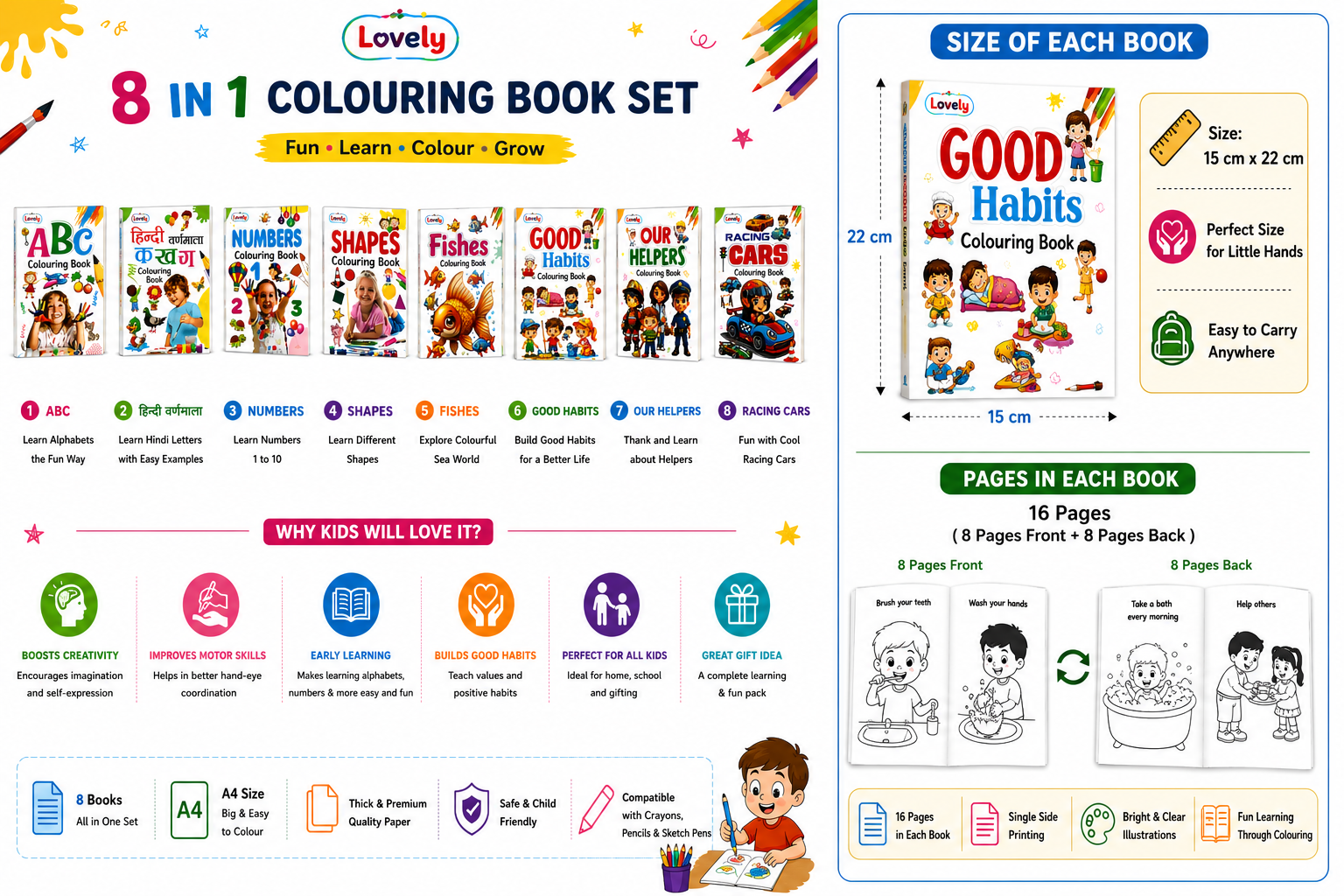 Kids Colouring Book Set – 8-in-1