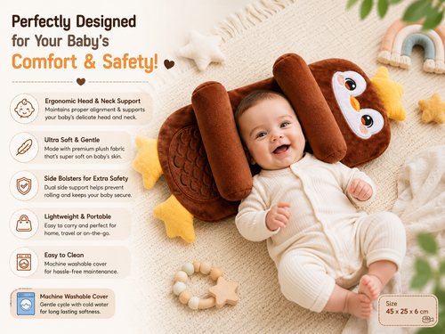 Mummakart Baby Head Support Slider Pillow for Newborns (0–6 Months) | Soft Baby Head & Neck Support Pillow| Coffee Color