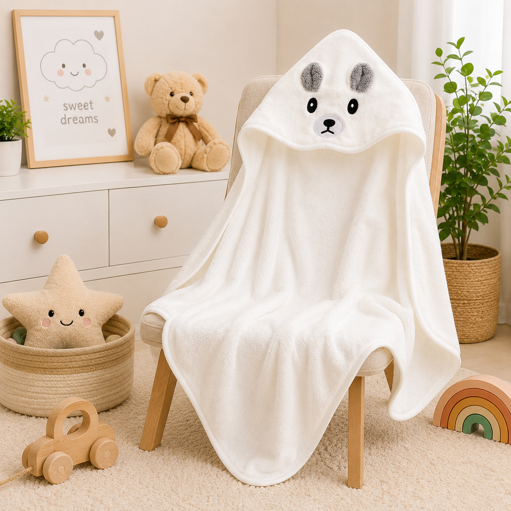 Baby Hooded Bath Towel – White Bunny