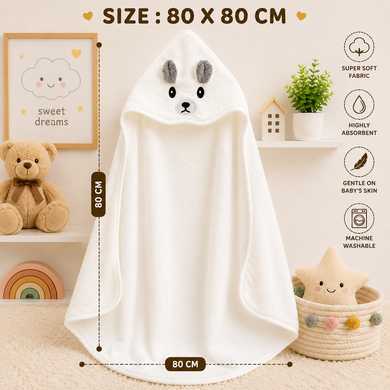 Baby Hooded Bath Towel – White Bunny