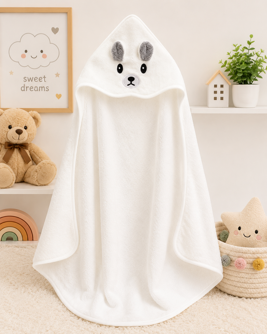 Baby Hooded Bath Towel – White Bunny