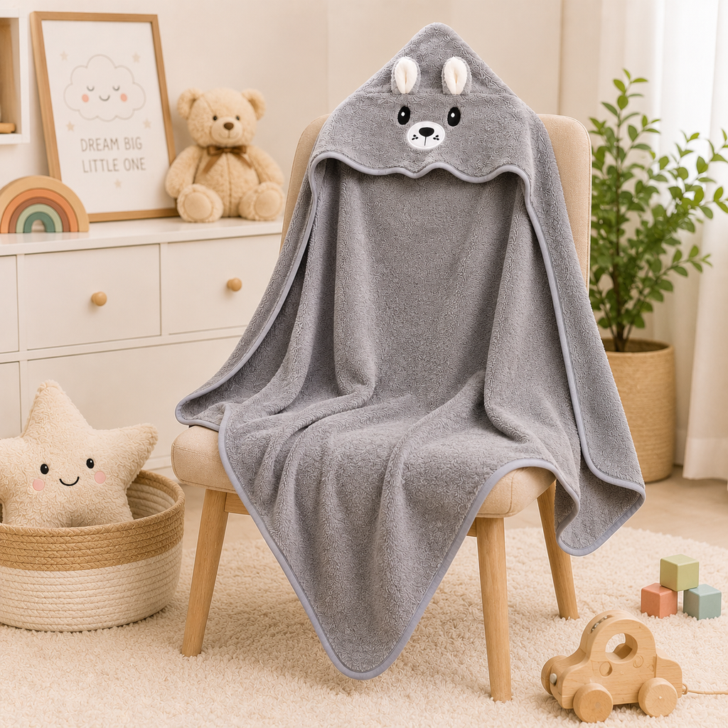 Baby Hooded Bath Towel – Grey Bunny