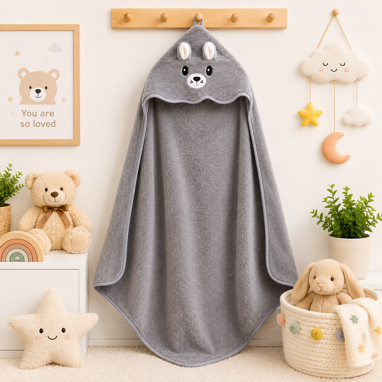 Baby Hooded Bath Towel – Grey Bunny
