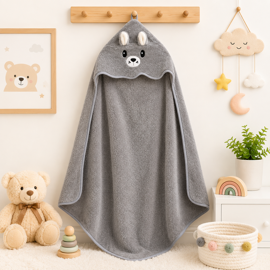 Baby Hooded Bath Towel – Grey Bunny