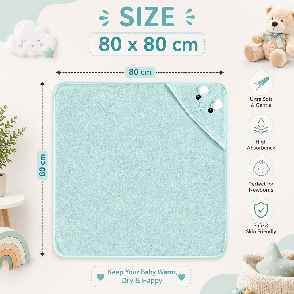Baby Hooded Bath Towel – Green Bunny