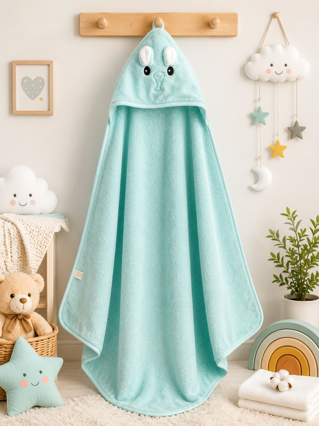 Baby Hooded Bath Towel – Green Bunny