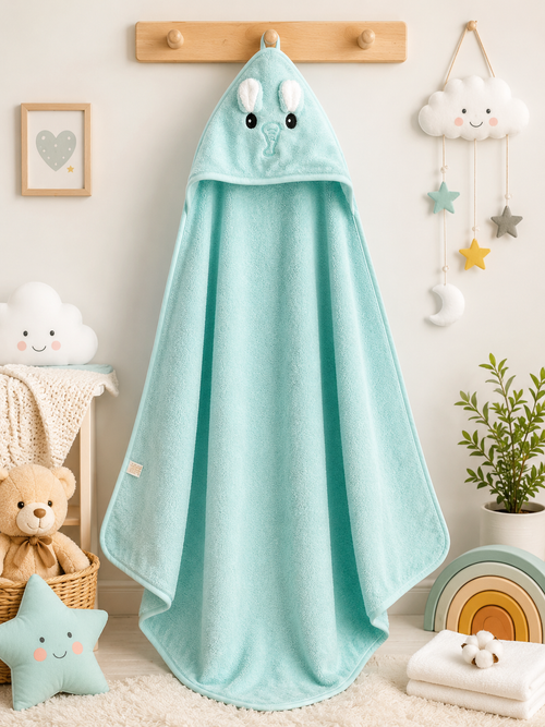 Baby Hooded Bath Towel – Green Bunny