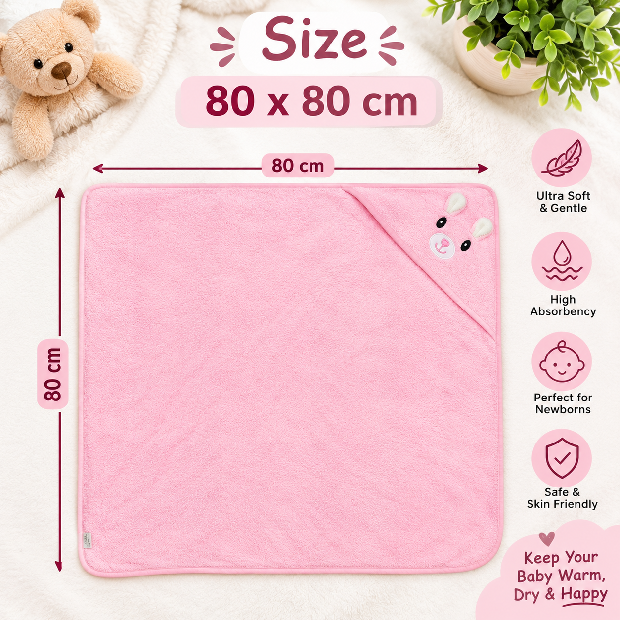 Baby Hooded Bath Towel – Pink Bunny