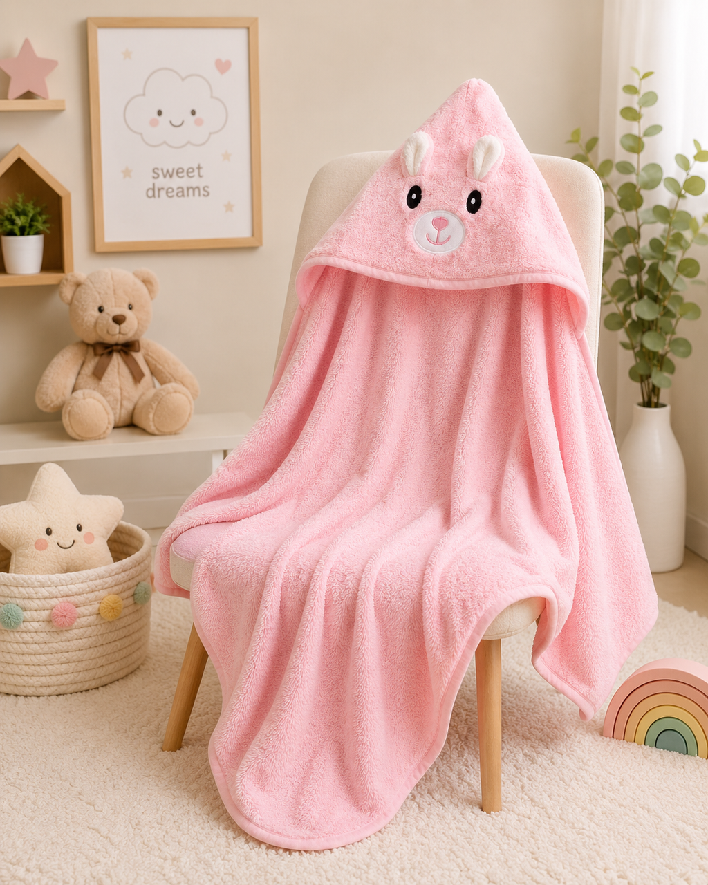 Baby Hooded Bath Towel – Pink Bunny