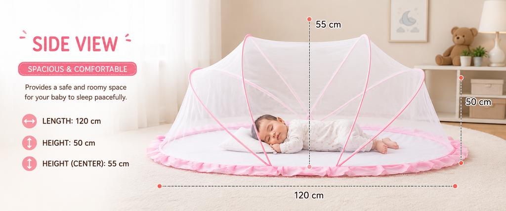 Mummakart Baby Mosquito Net | Pop-Up Mosquito Net for Newborns & Infants | Soft Breathable Mesh Baby Bed Net | Foldable & Portable Insect Protection Net | Pink