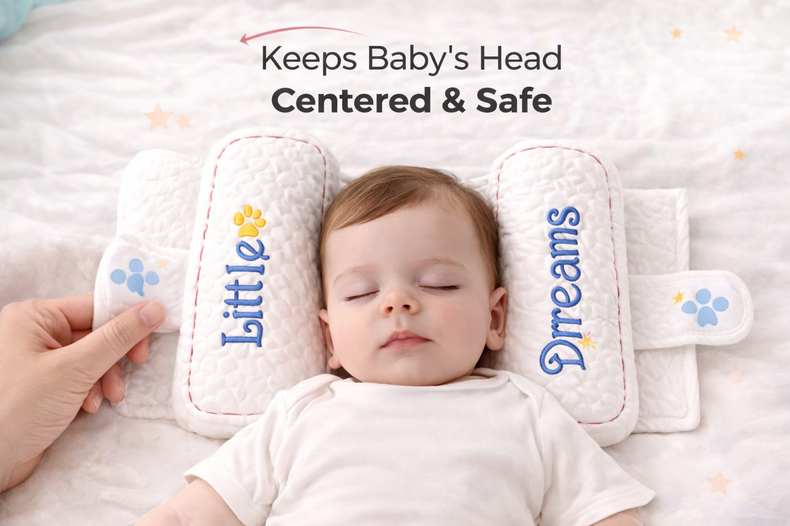 Mummakart White Baby Slider Pillow | Adjustable Head Support Pillow for Newborns & Infants | Soft Baby Head Positioning Cushion | Comfortable & Lightweight Baby Pillow