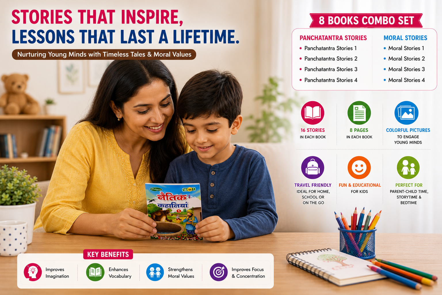 Hindi Moral & Panchatantra Stories – 8 Book Set