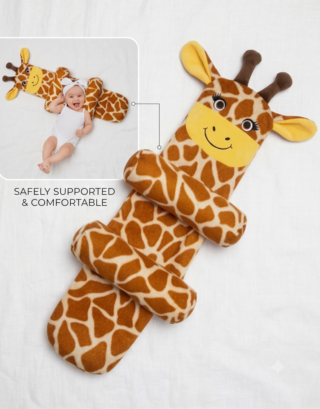 Mummakart Giraffe Baby Lounger Pillow | Soft & Comfortable Baby Support Cushion | Ergonomic Design for Newborns & Infants | Plush Giraffe Shape | Lightweight & Washable