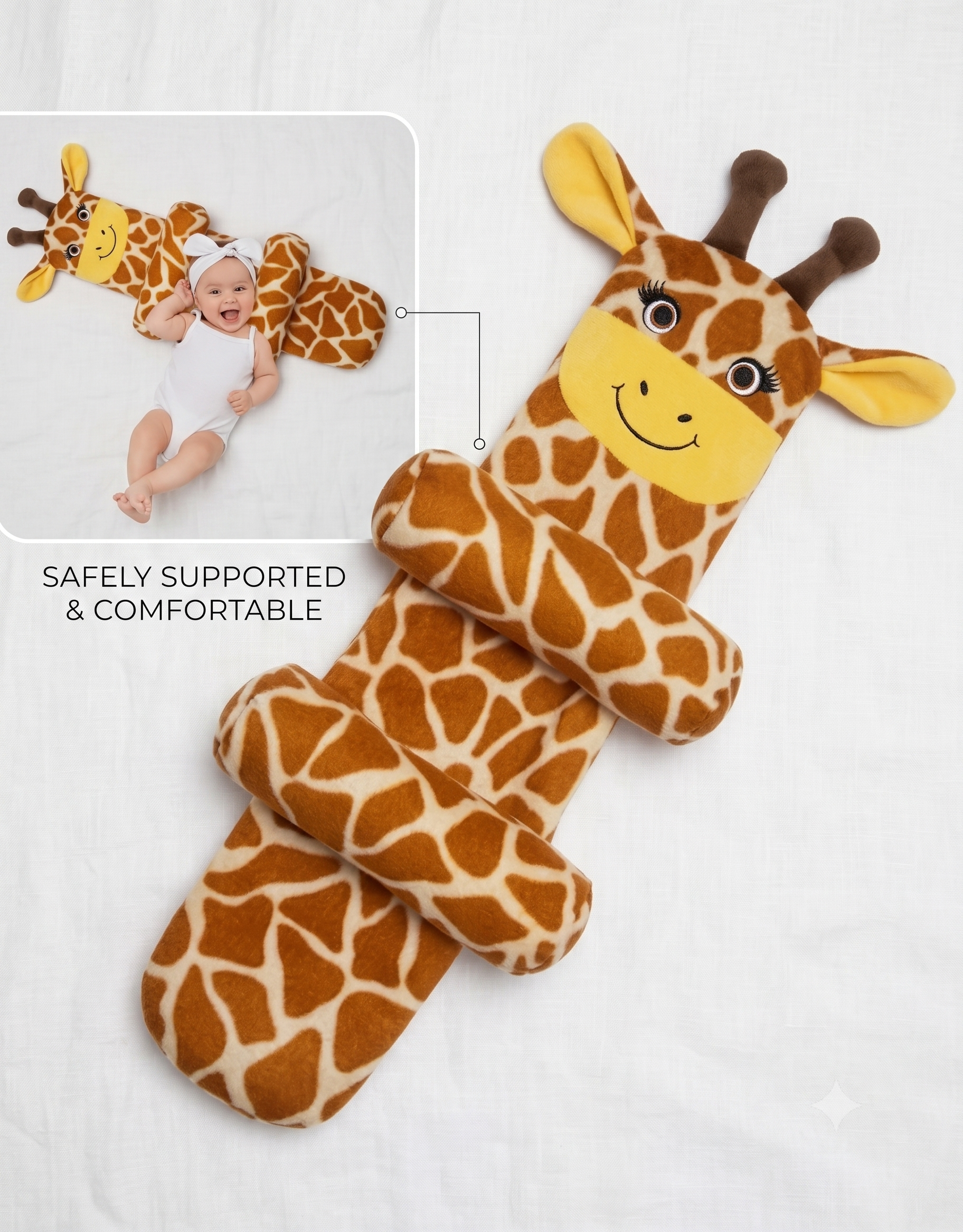 Mummakart Giraffe Baby Lounger Pillow | Soft & Comfortable Baby Support Cushion | Ergonomic Design for Newborns & Infants | Plush Giraffe Shape | Lightweight & Washable