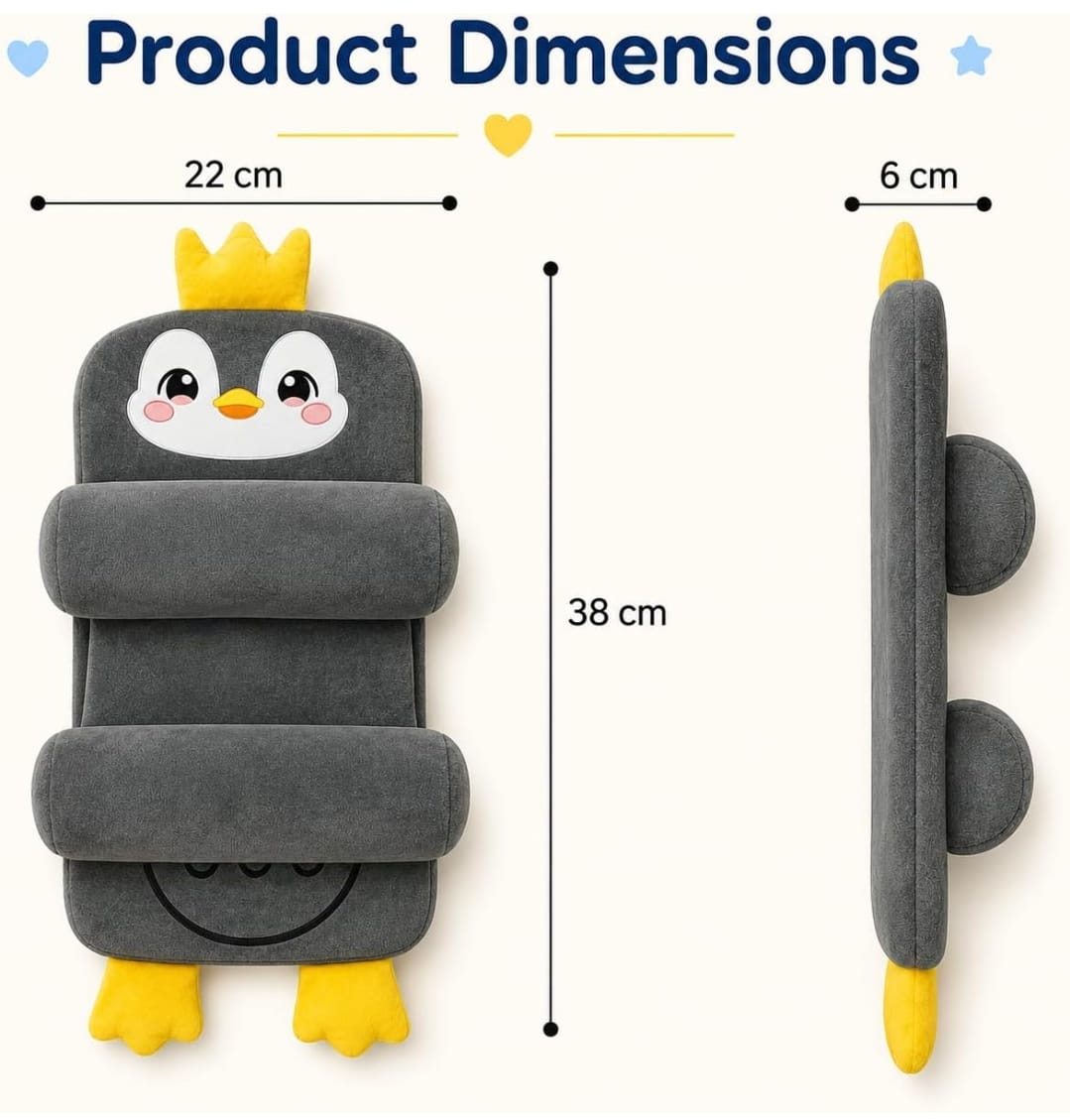 Mummakart Baby Head Support Slider Pillow for Newborns (0–6 Months) | Soft Baby Head & Neck Support Pillow| Penguin Print Grey