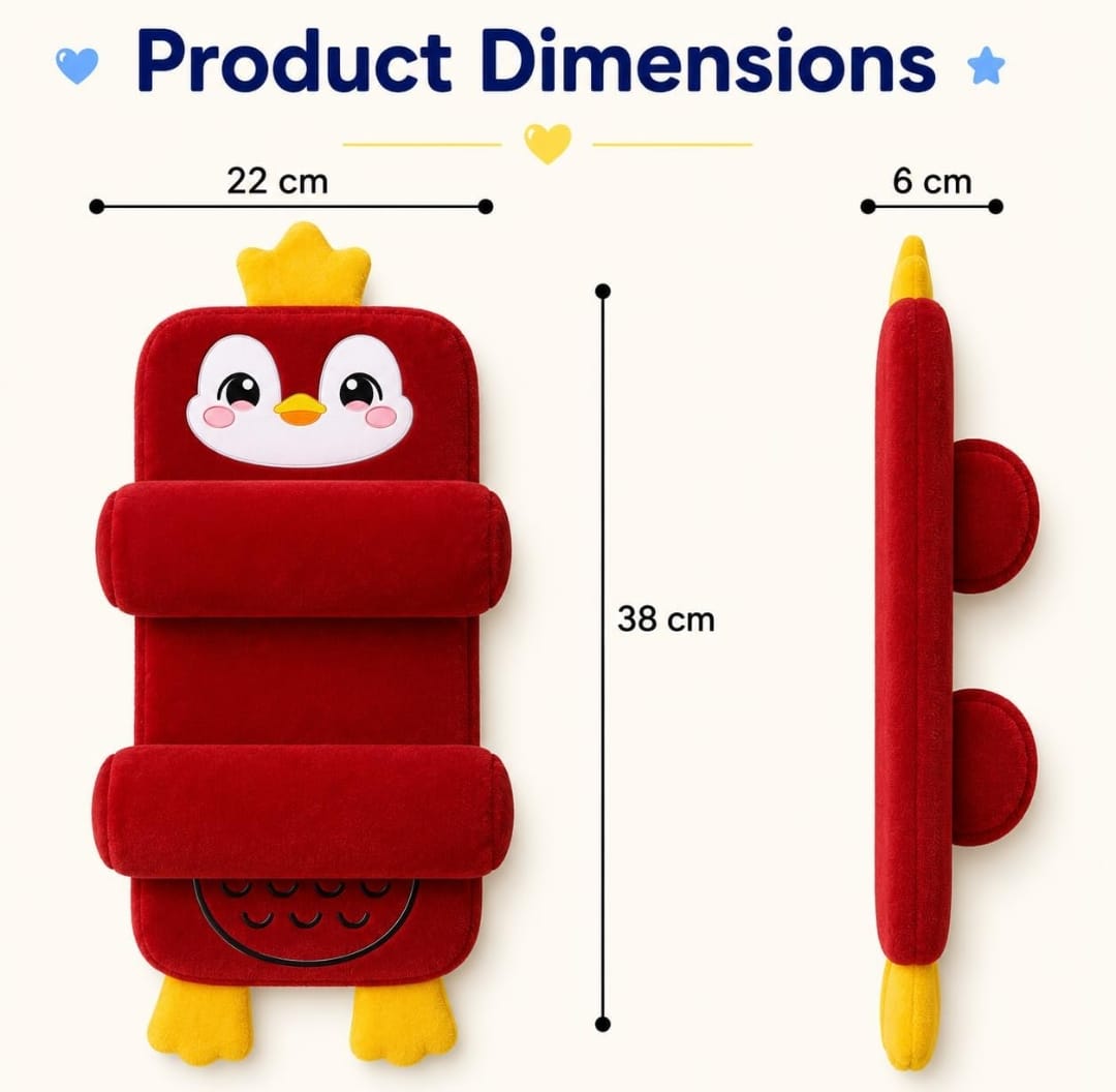 Mummakart Baby Head Support Slider Pillow for Newborns (0–6 Months) | Soft Baby Head & Neck Support Pillow| Penguin print Red